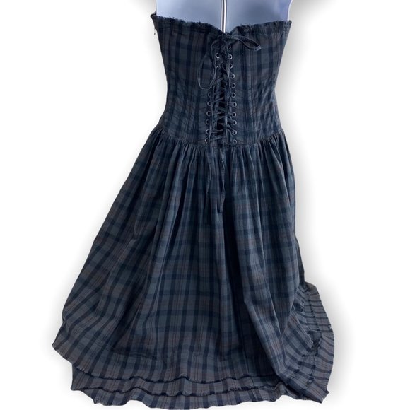 Anthropologie Maeve Gray Plaid Strapless Corset Dress size 0 - Picture 3 of 12